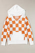 Lila Checkered Kangaroo Pocket Hooded Sweater